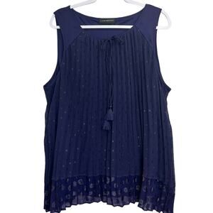 Lane Bryant Pleated Sleeveless Top blue Size 24 Polka Dot Tassel Sheer Plus Size